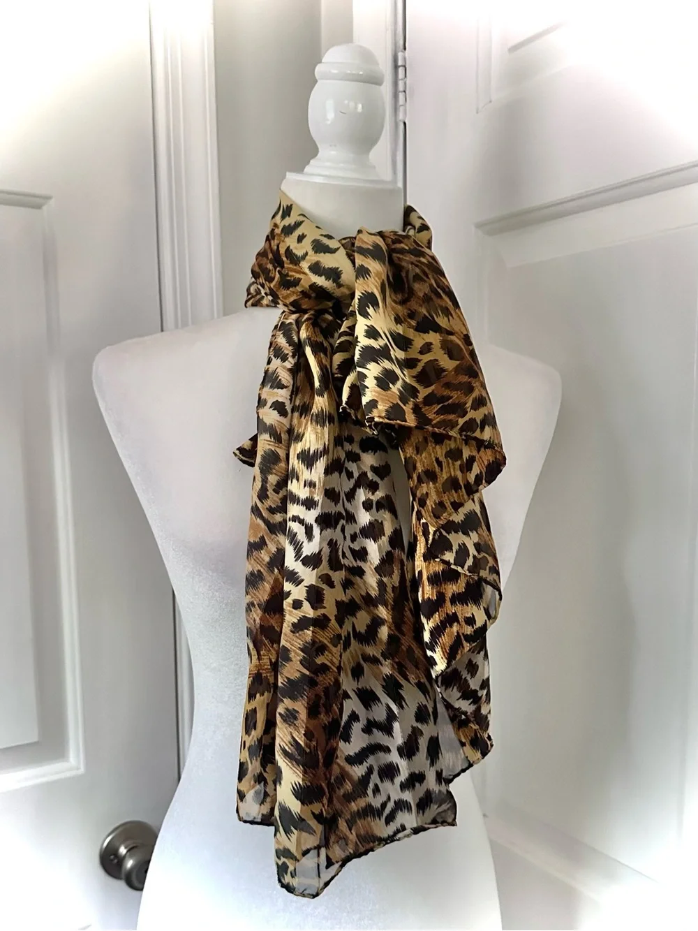 Leopard Print Square Scarf Wrap Sheer Animal Print Lightweight
